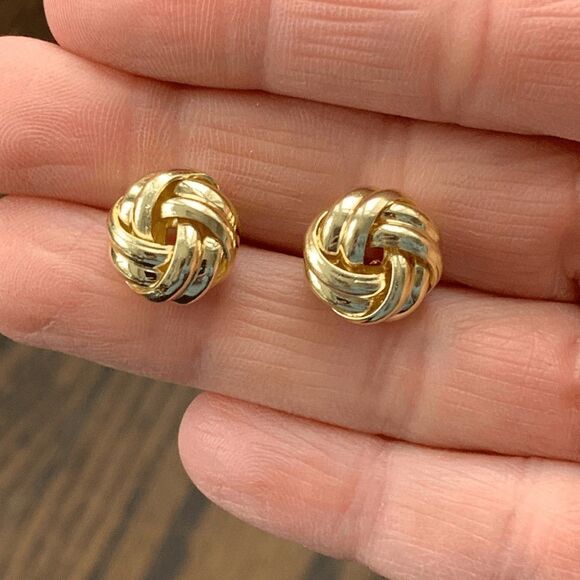Petite Gold Tone Love Knot Studs – Polished, Lightweight, Minimalist Earrings - Picture 7 of 7